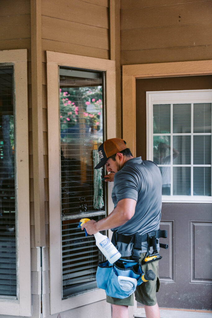 Professional exterior window cleaning completed for a residential home in Houston, TX.